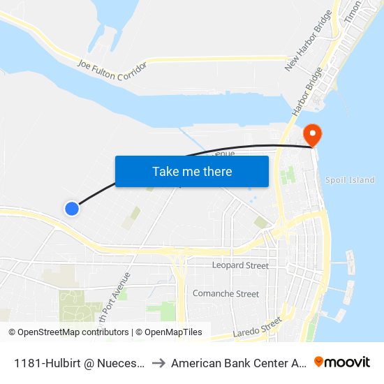 1181-Hulbirt @ Nueces Bay to American Bank Center Arena map