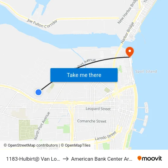 1184-Nueces @ Van Loan to American Bank Center Arena map