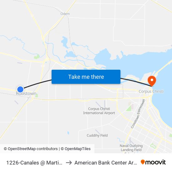 1226-Canales @ Martinez to American Bank Center Arena map