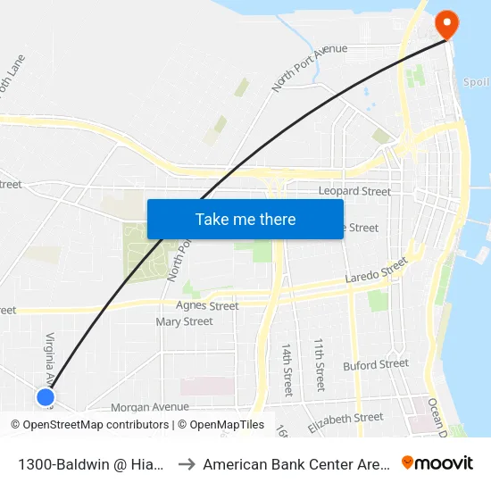 1300-Baldwin @ Hiawa to American Bank Center Arena map