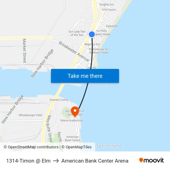 1314-Timon @ Elm to American Bank Center Arena map