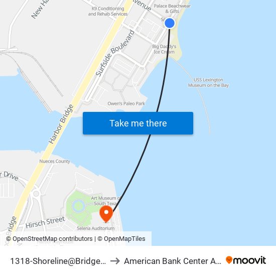 1318-Shoreline@Bridgeport to American Bank Center Arena map