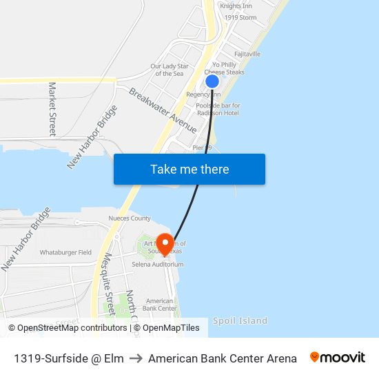 1319-Surfside @ Elm to American Bank Center Arena map