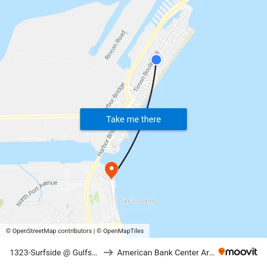 1323-Surfside @ Gulfspray to American Bank Center Arena map