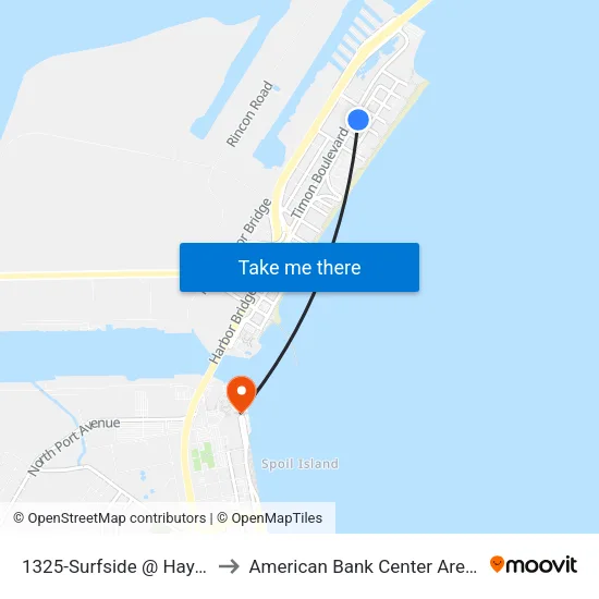 1325-Surfside @ Hayes to American Bank Center Arena map