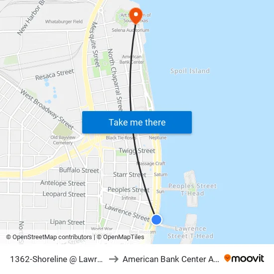 2312-Shoreline @ Park to American Bank Center Arena map