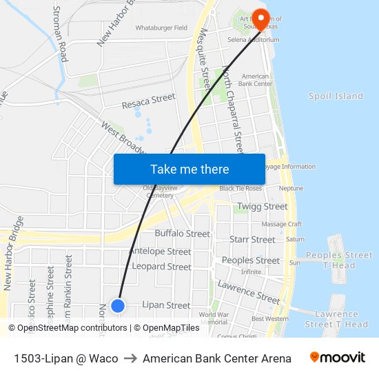 1503-Lipan @ Waco to American Bank Center Arena map