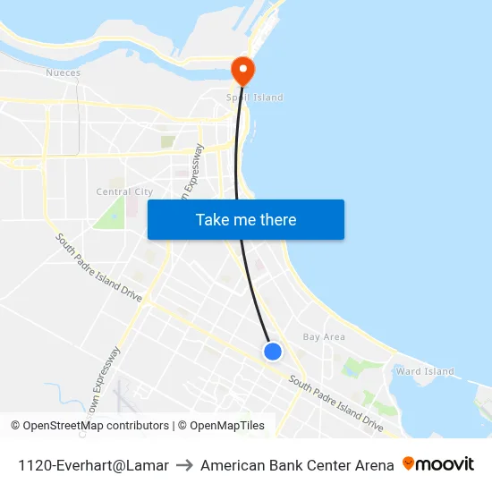 1120-Everhart@Lamar to American Bank Center Arena map
