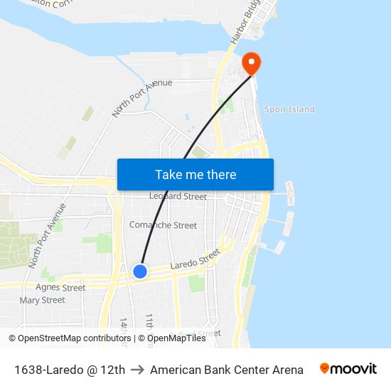 1638-Laredo @ 12th to American Bank Center Arena map