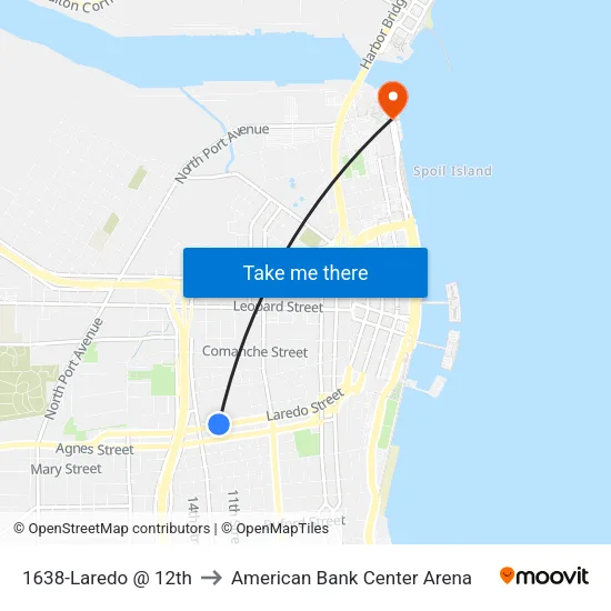 1638-Laredo @ 12th to American Bank Center Arena map