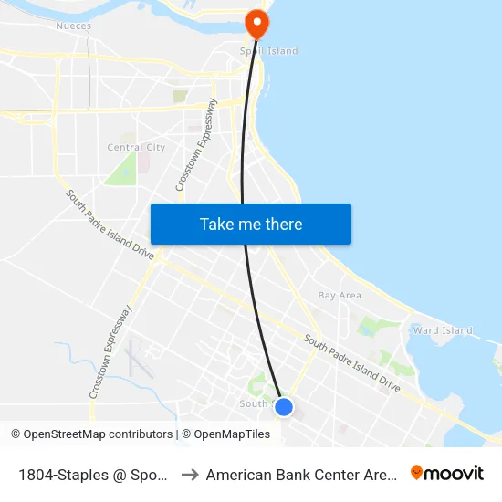 1804-Staples @ Spohn to American Bank Center Arena map