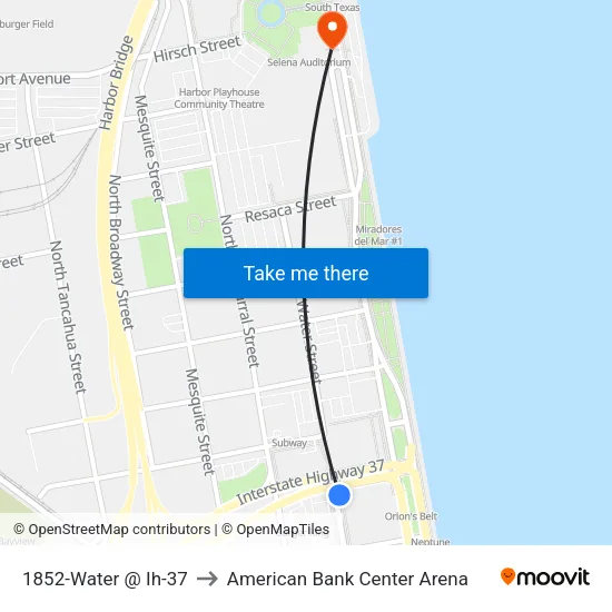 1852-Water @ Ih-37 to American Bank Center Arena map