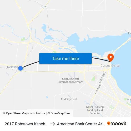 2017-Robstown Keach Lib to American Bank Center Arena map