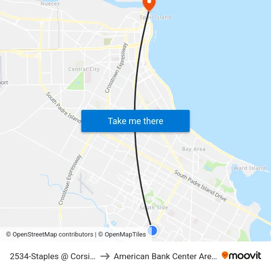 2534-Staples @ Corsica to American Bank Center Arena map