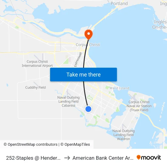 252-Staples @ Henderson to American Bank Center Arena map