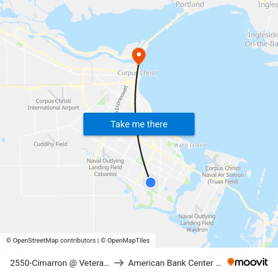 2550-Cimarron @ Veterans Hs to American Bank Center Arena map