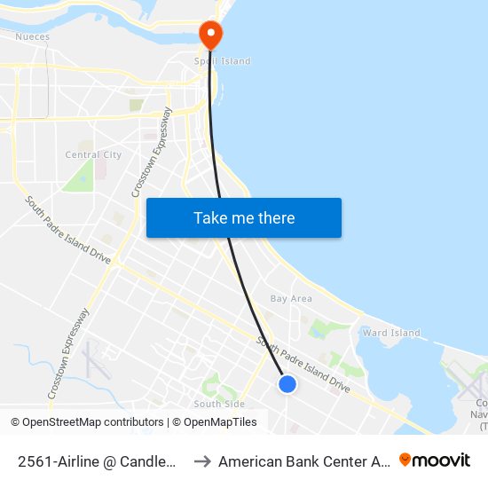 2561-Airline @ Candlewood to American Bank Center Arena map