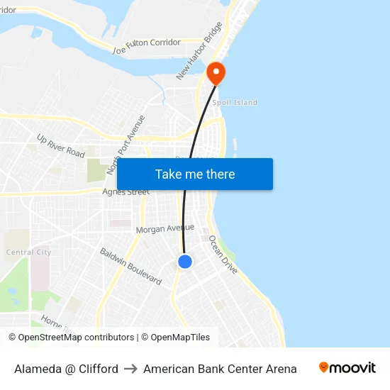 Alameda @ Clifford to American Bank Center Arena map
