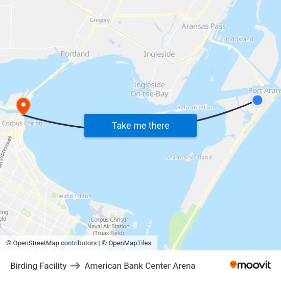 Birding Facility to American Bank Center Arena map