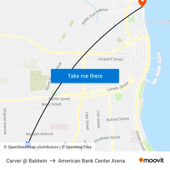 Carver  @  Baldwin to American Bank Center Arena map