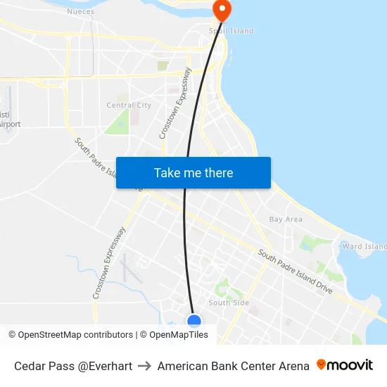 Cedar Pass @Everhart to American Bank Center Arena map