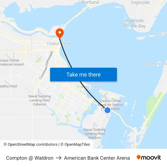 Compton @ Waldron to American Bank Center Arena map