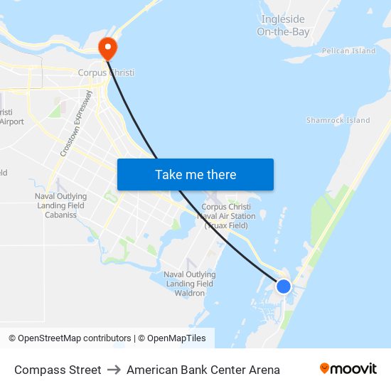 Compass Street to American Bank Center Arena map