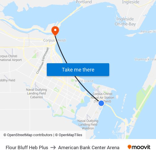 Flour Bluff Heb Plus to American Bank Center Arena map