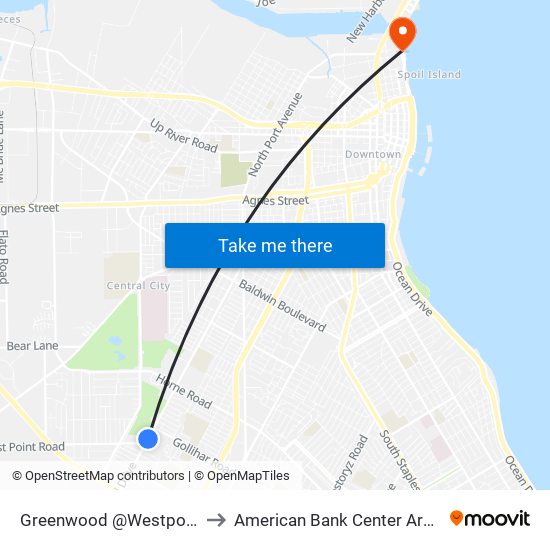 Greenwood @Westpoint to American Bank Center Arena map