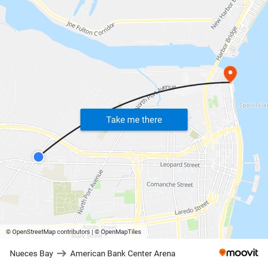 Nueces Bay to American Bank Center Arena map