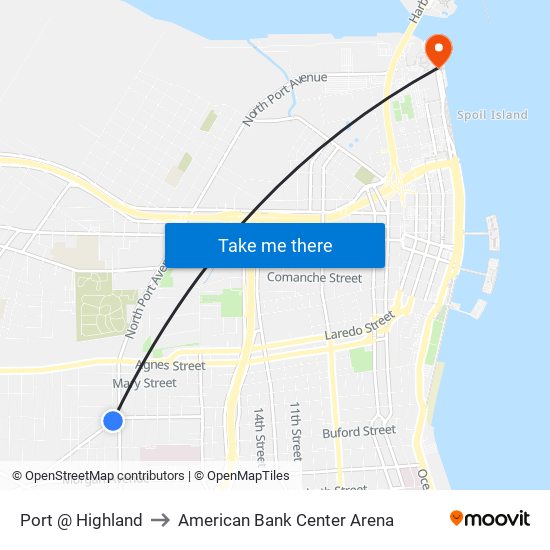 Port @ Highland to American Bank Center Arena map