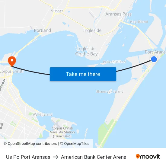 Us Po Port Aransas to American Bank Center Arena map