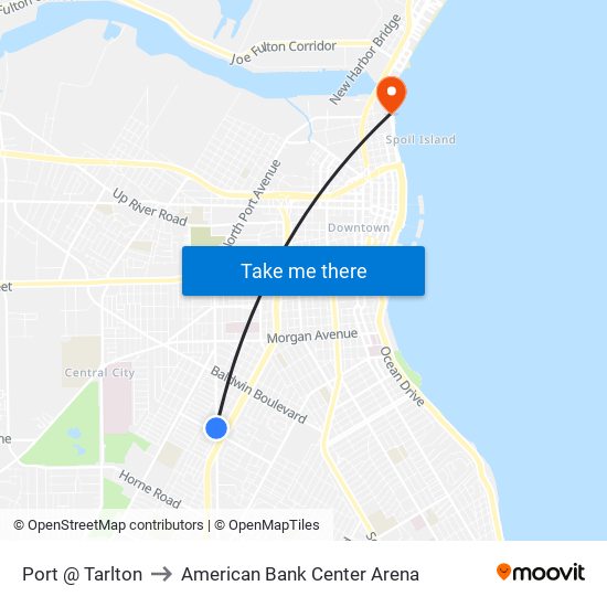 Port @ Tarlton to American Bank Center Arena map