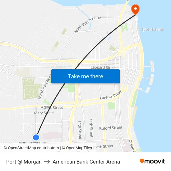 Port @ Morgan to American Bank Center Arena map