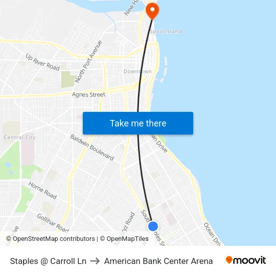 Staples @ Carroll Ln to American Bank Center Arena map