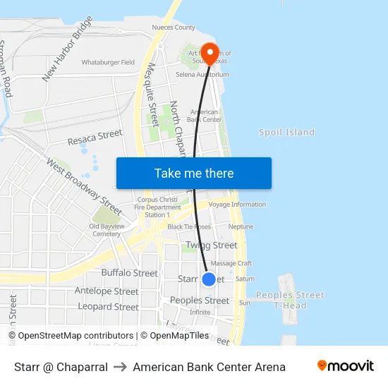 Starr @ Chaparral to American Bank Center Arena map