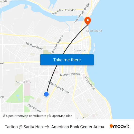 Tarlton @ Sarita Heb to American Bank Center Arena map