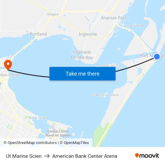 Ut Marine Scien to American Bank Center Arena map