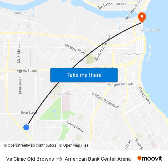 Va Clinic Old Browns to American Bank Center Arena map