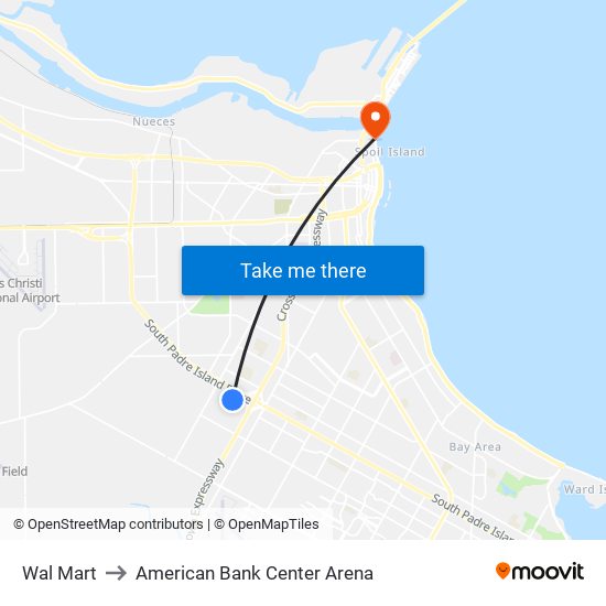 Wal Mart to American Bank Center Arena map