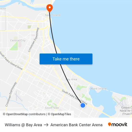 Williams @ Bay Area to American Bank Center Arena map