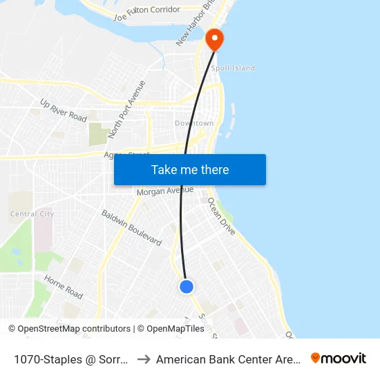 1070-Staples @ Sorrell to American Bank Center Arena map
