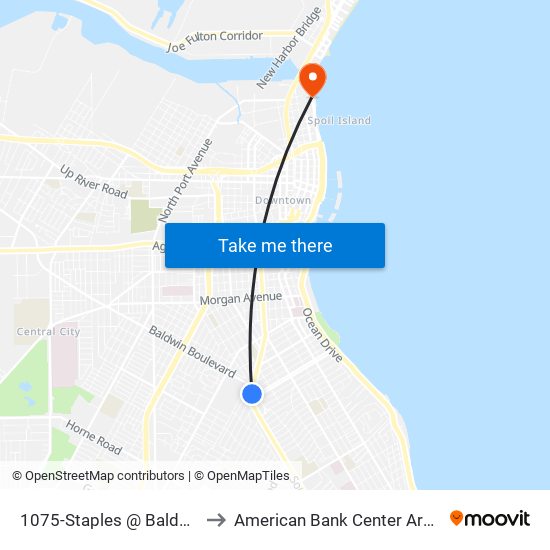 1075-Staples @ Baldwin to American Bank Center Arena map