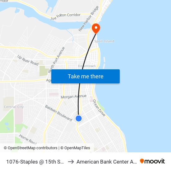 1076-Staples @ 15th Street to American Bank Center Arena map