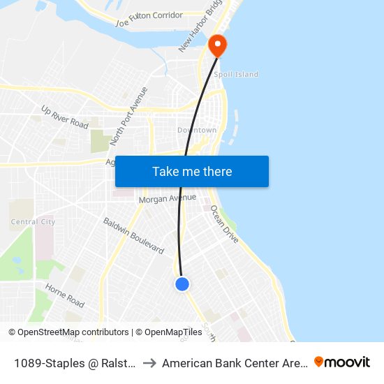 1089-Staples @ Ralston to American Bank Center Arena map