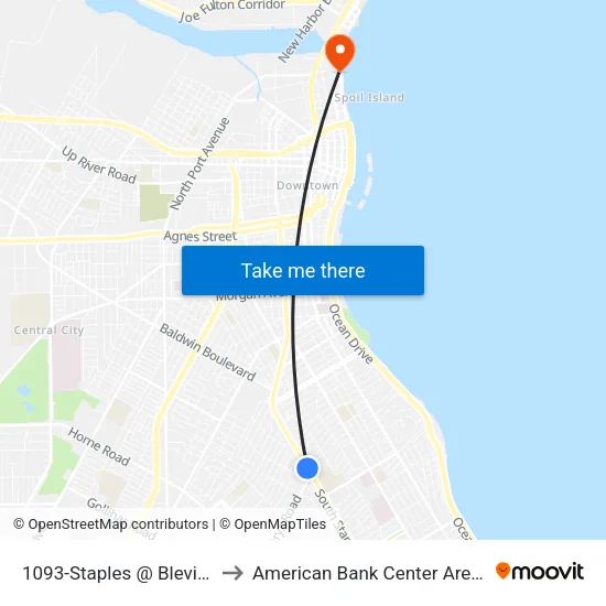 1093-Staples @ Blevins to American Bank Center Arena map