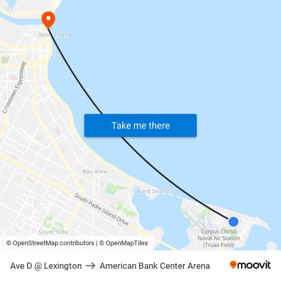 Ave D @ Lexington to American Bank Center Arena map