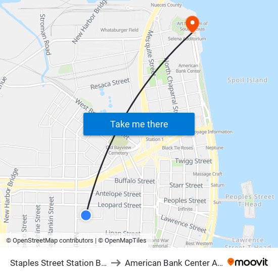 Staples Street Station Bay D to American Bank Center Arena map