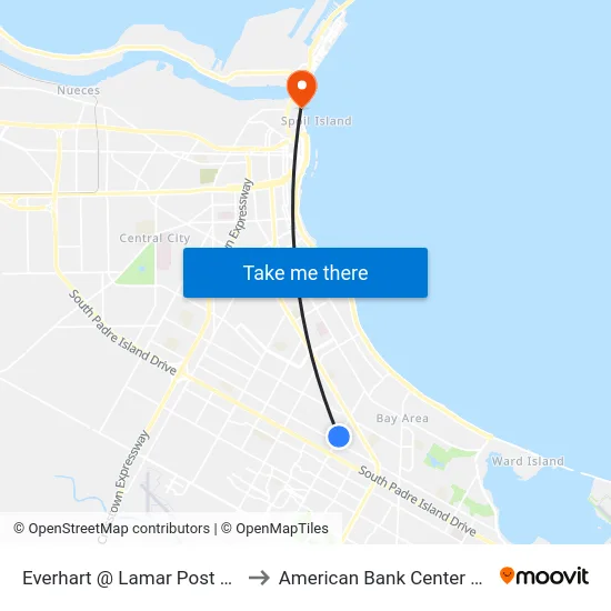 Everhart @ Lamar Post Office to American Bank Center Arena map