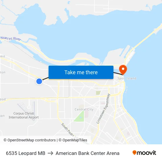6535 Leopard MB to American Bank Center Arena map